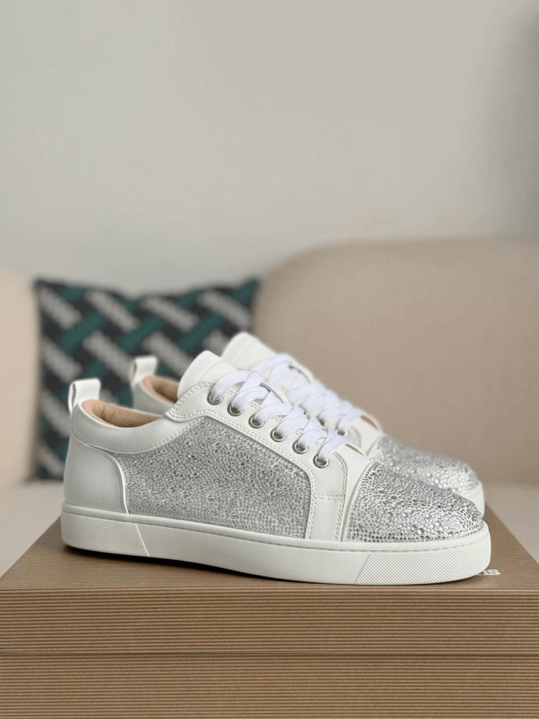 Christian Louboutin Louis Junior Strass Sneaker – White Leather & Crystals