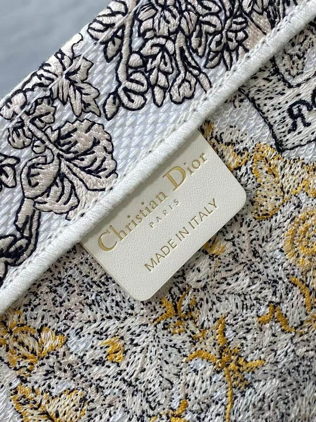 Christian Dior Medium Book Tote Latte Embroidered Canvas with Gold-Tone Dior Around the World Motif