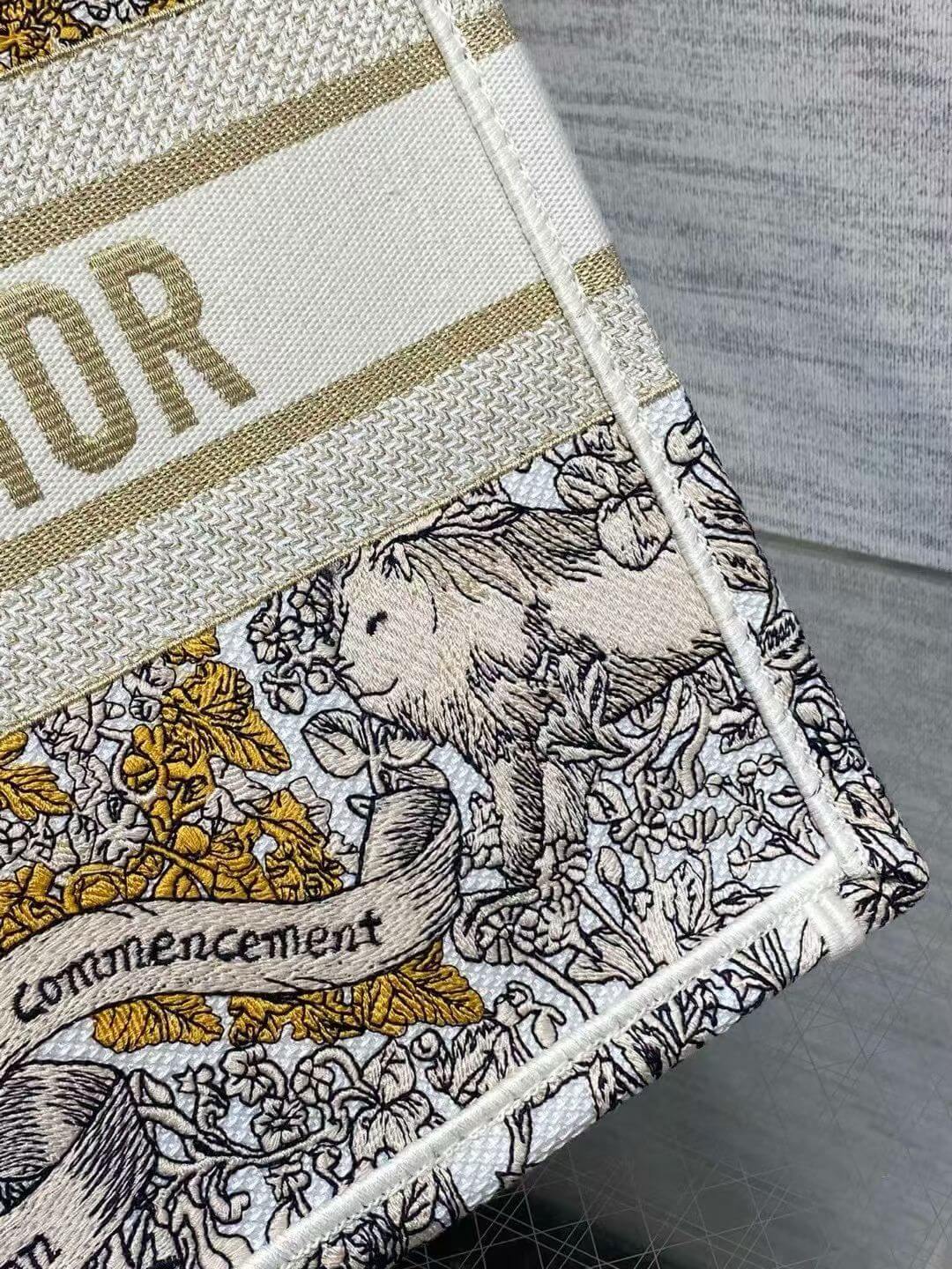 Christian Dior Medium Book Tote Latte Embroidered Canvas with Gold-Tone Dior Around the World Motif
