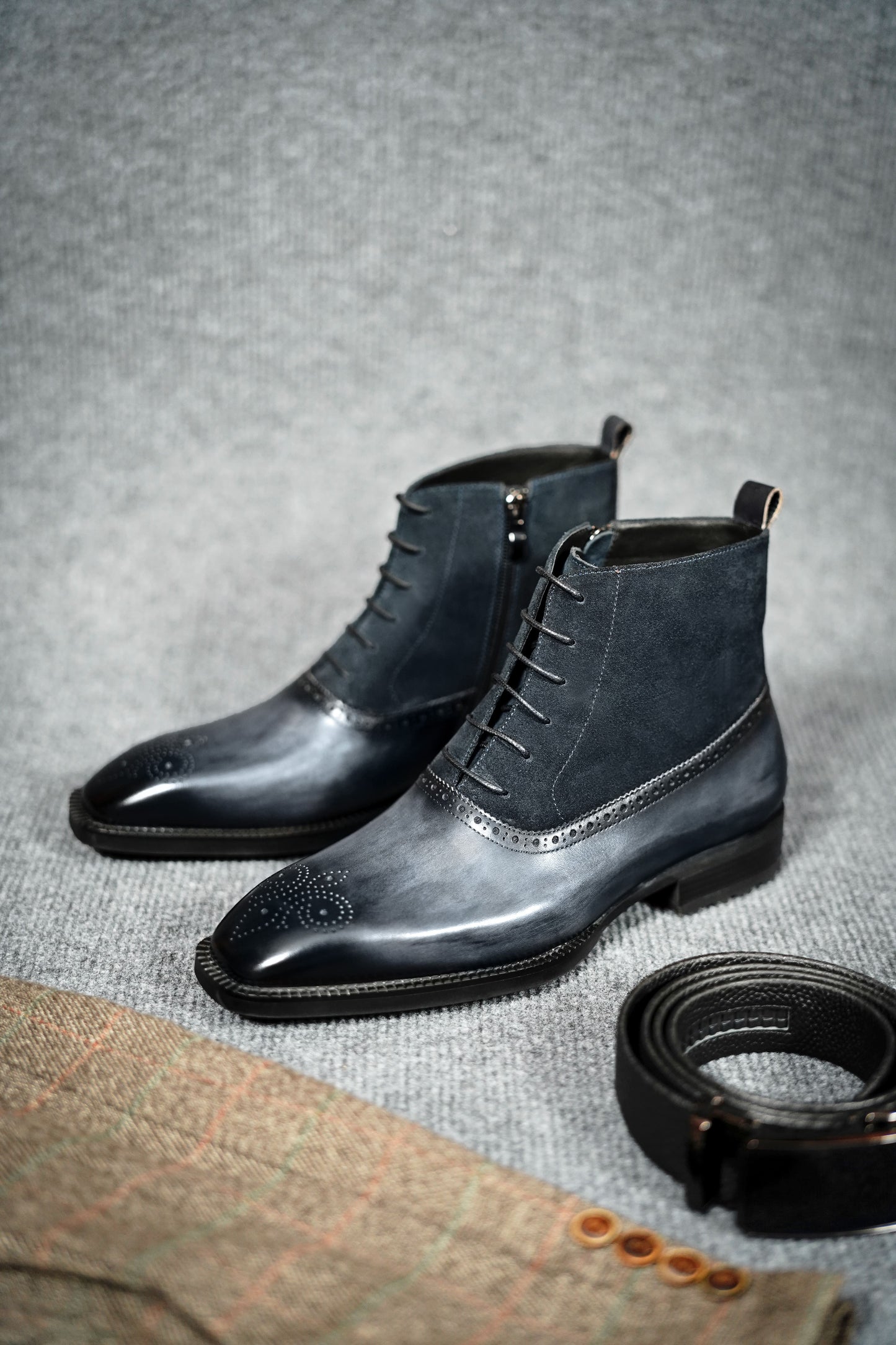 Hollo Navy Blue Lace-Up Boots