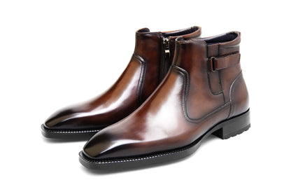 Handcrafted Brown Leather Zip-Up Ankle Boots