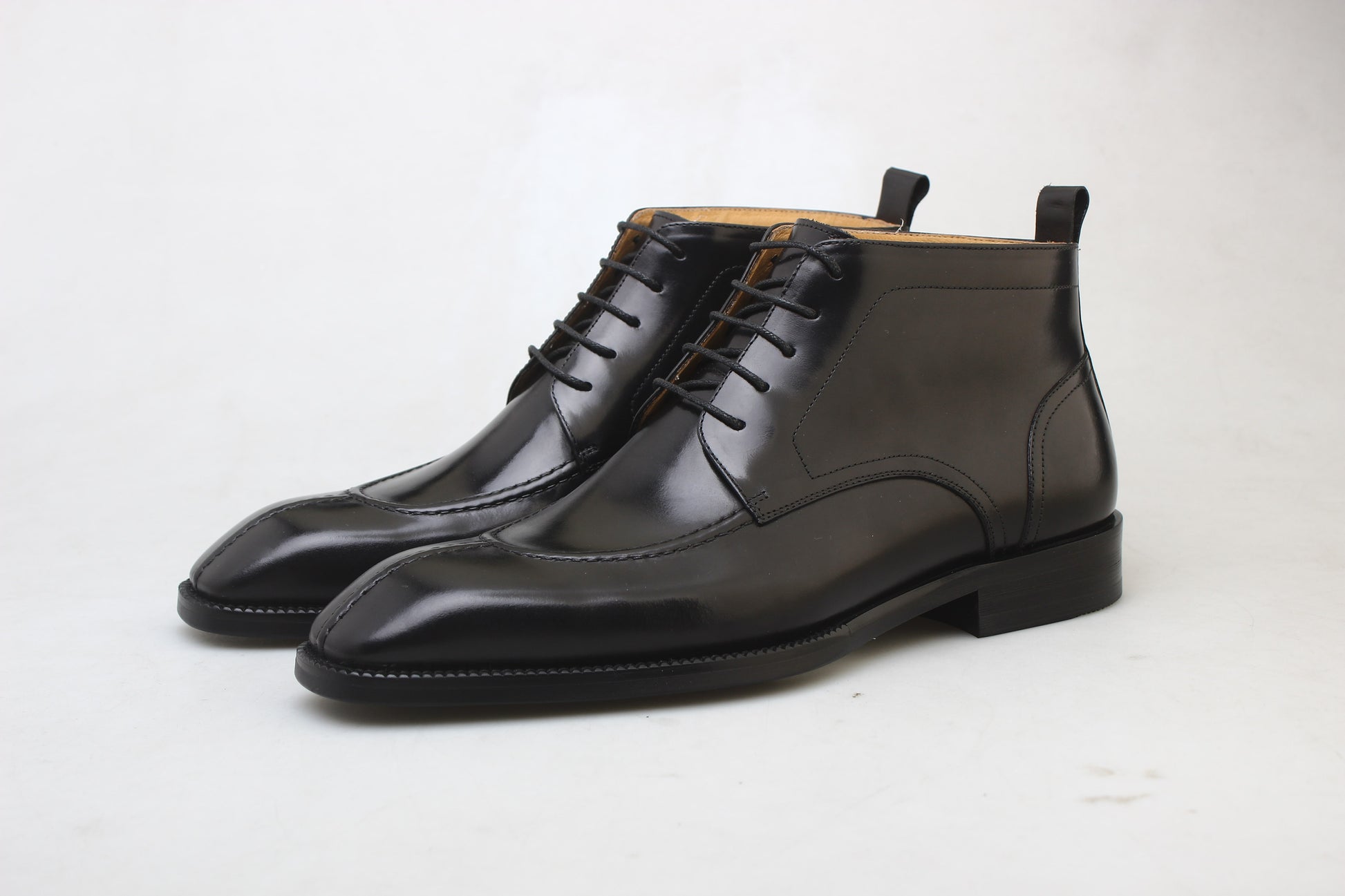 men's black leather dress boots Handmade almond toe Men's Goodyear Welted Leather Boots