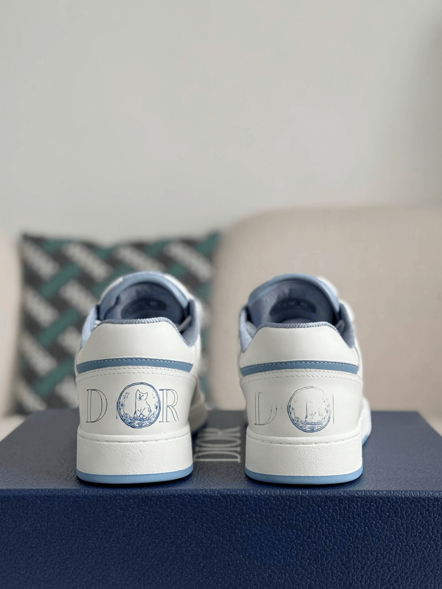 Dior B27 Low-Top Sneaker White and Light Blue Smooth Calfskin with White Dior Oblique Jacquard Panel