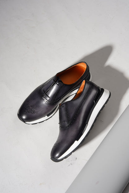 Men's Grey Leather Brogue Hybrid Sneakers
