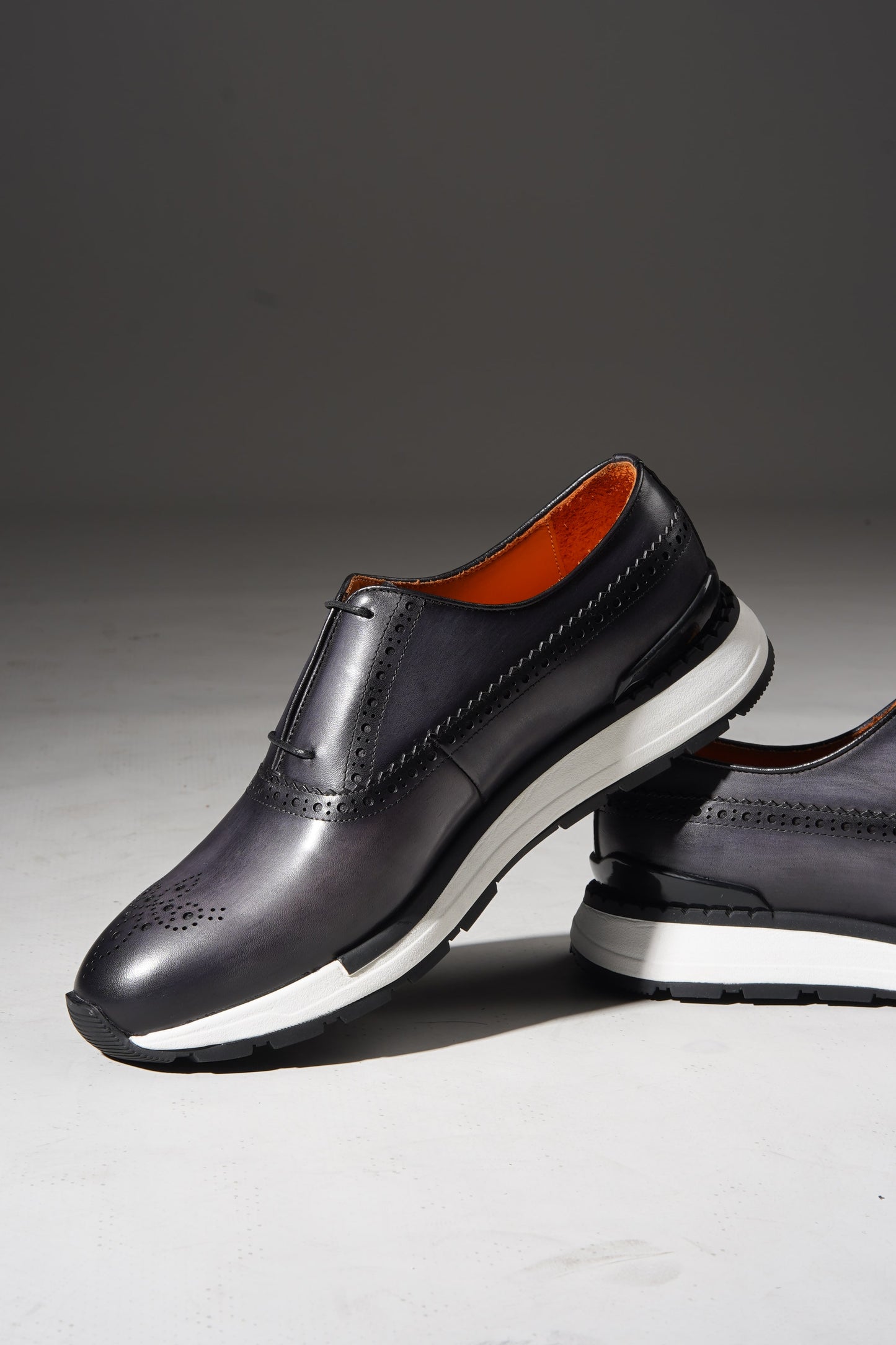 Men's Grey Leather Brogue Hybrid Sneakers