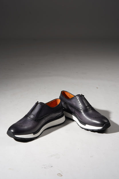 Men's Grey Leather Brogue Hybrid Sneakers