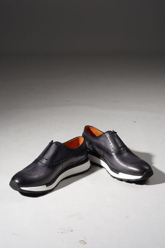 Men's Grey Leather Brogue Hybrid Sneakers