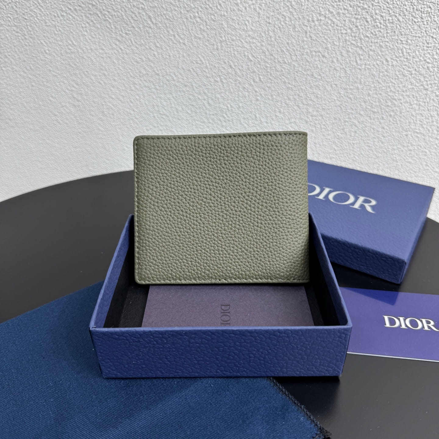Dior Men's Saddle Bifold Wallet - Khaki Grained Calfskin & Beige/Olive Oblique Jacquard