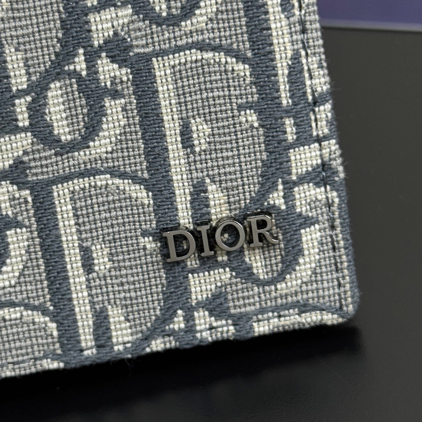 Dior Men's Saddle Bifold Wallet - Blue Grained Calfskin & Beige/Blue Oblique Jacquard