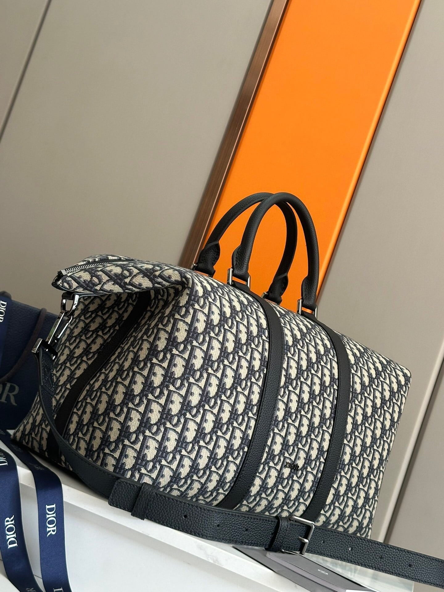 Dior Men's Weekender 40 Bag - Beige and Black Dior Oblique Jacquard