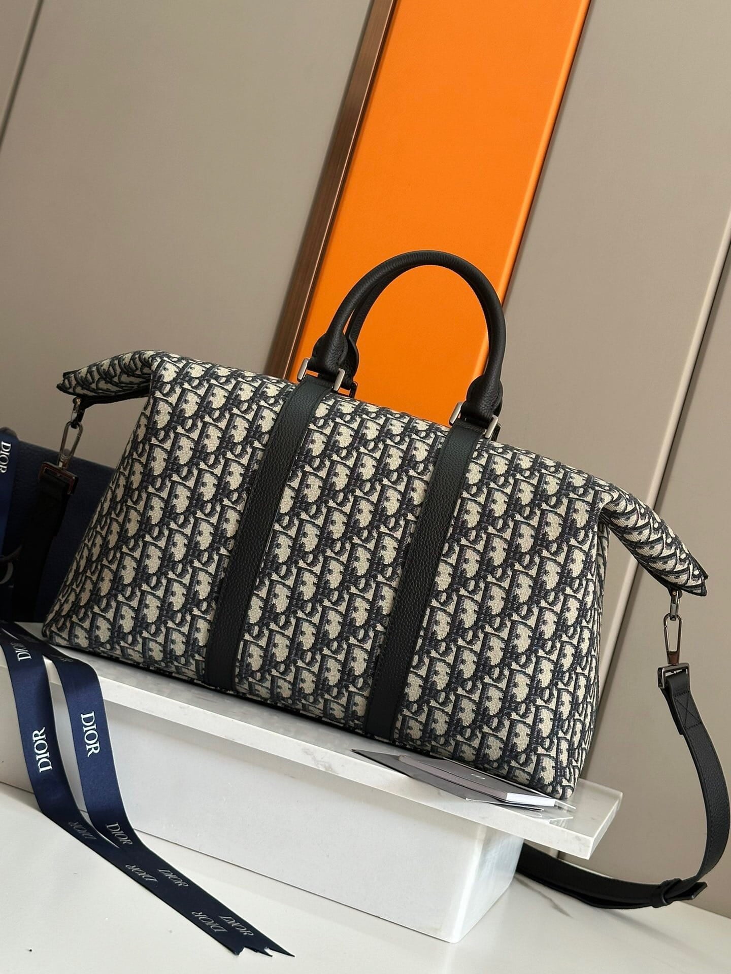 Dior Men's Weekender 40 Bag - Beige and Black Dior Oblique Jacquard