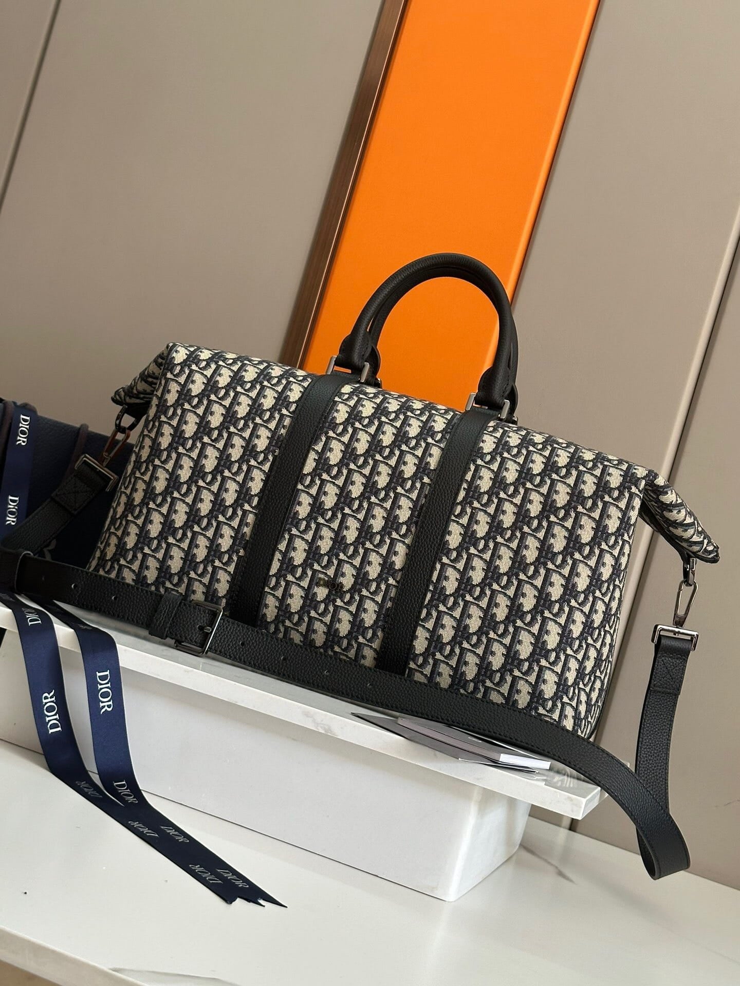Dior Men's Weekender 40 Bag - Beige and Black Dior Oblique Jacquard
