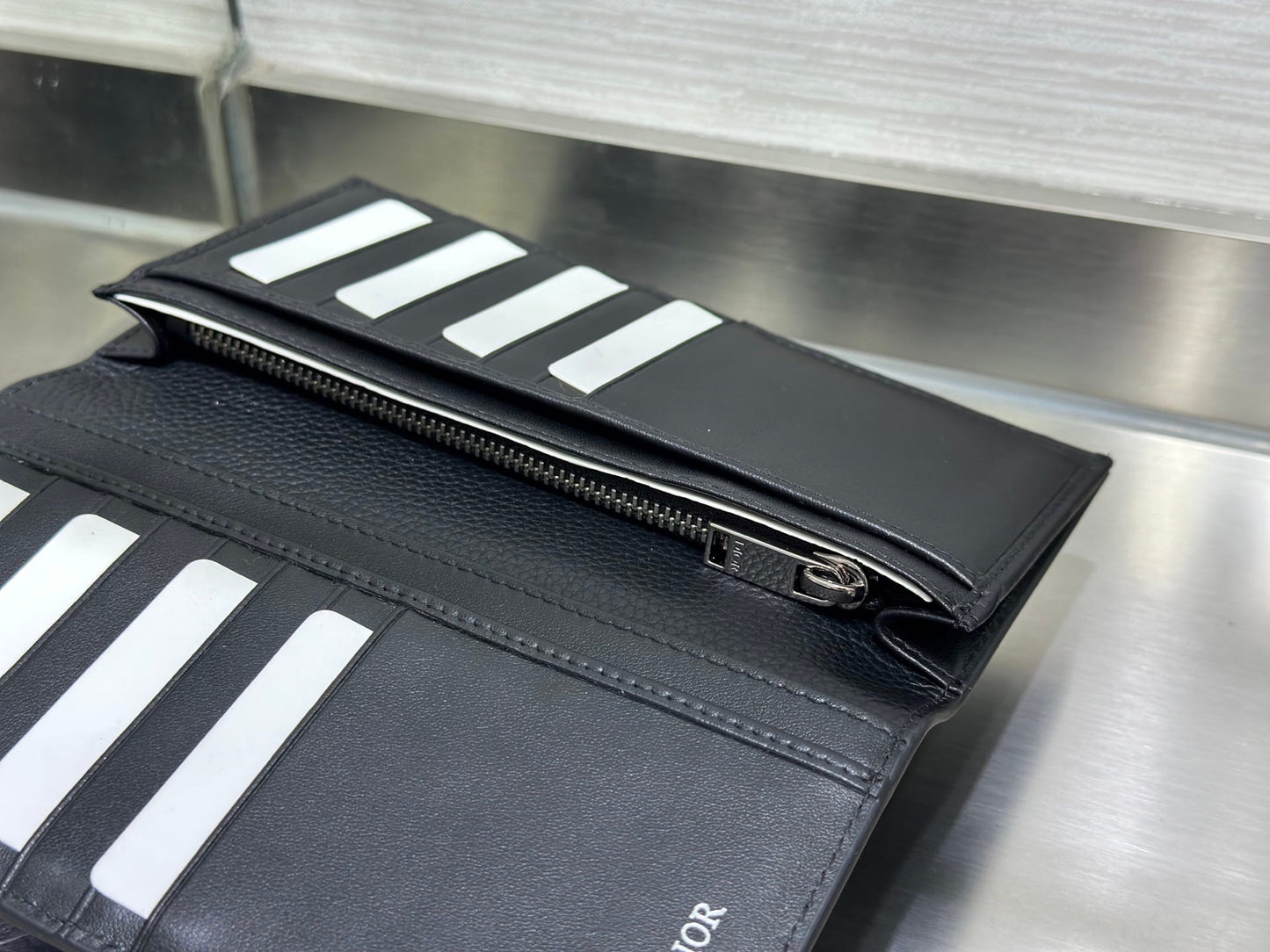 Dior Saddle Long Bifold Wallet - Black Grained Leather & Oblique
