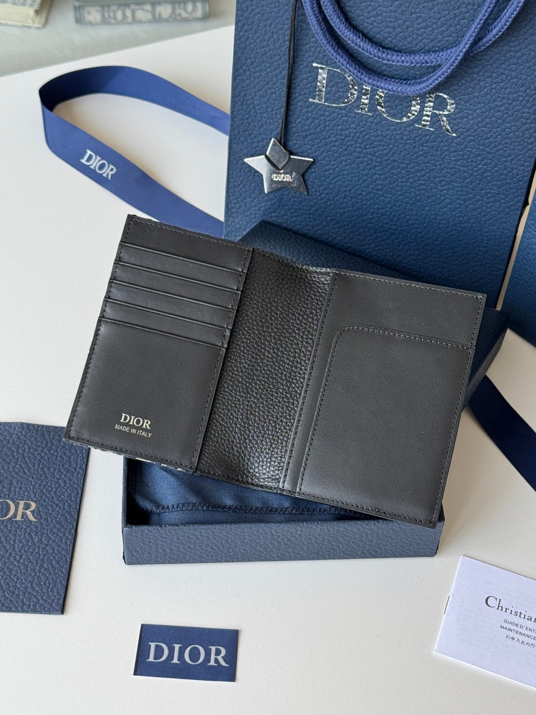Dior Saddle Passport Cover Black Grained Calfskin Marquetry and