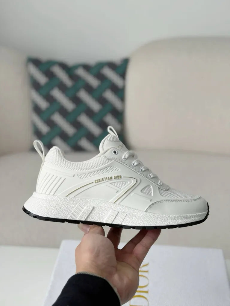 Dior Chrono Sneaker – All-White Technical Mesh & Leather – Hollo Shoe