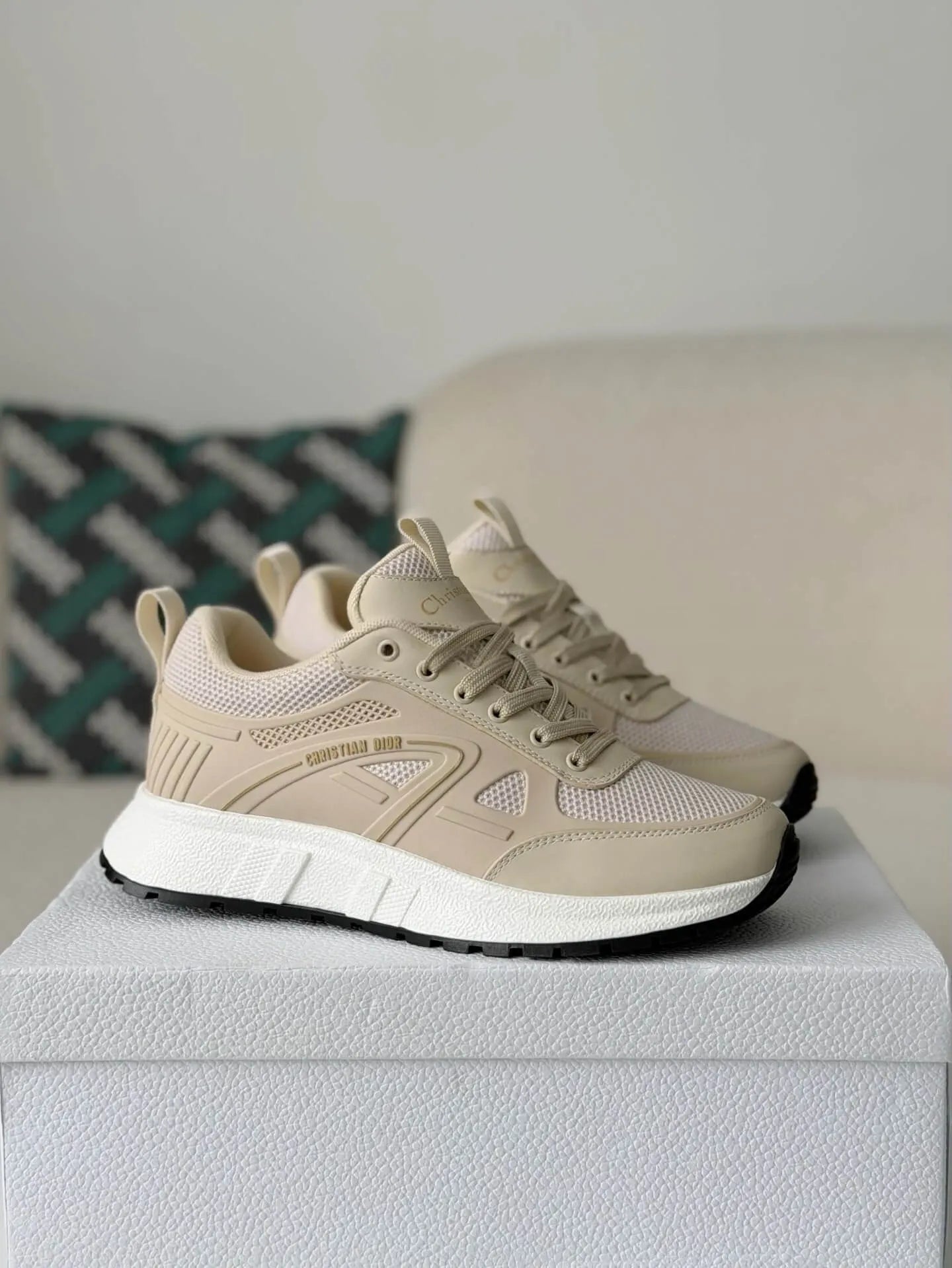 Dior Chrono Sneaker – Beige Technical Mesh & Leather