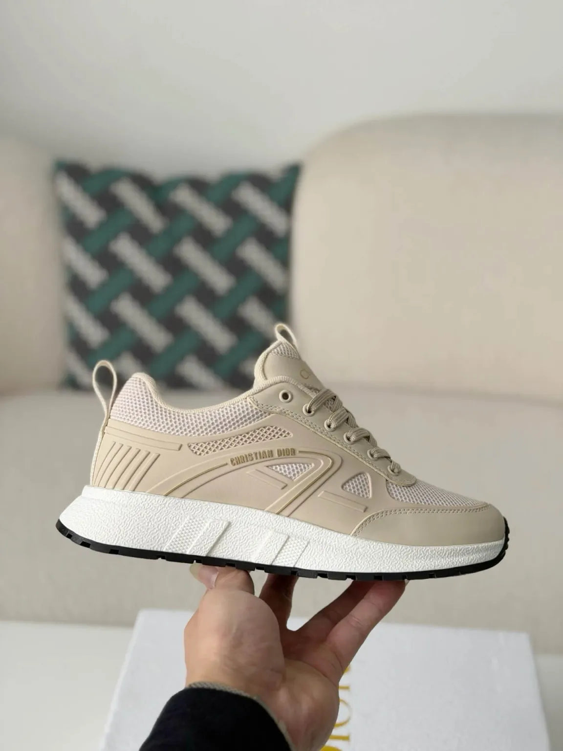 Dior Chrono Sneaker – Beige Technical Mesh & Leather