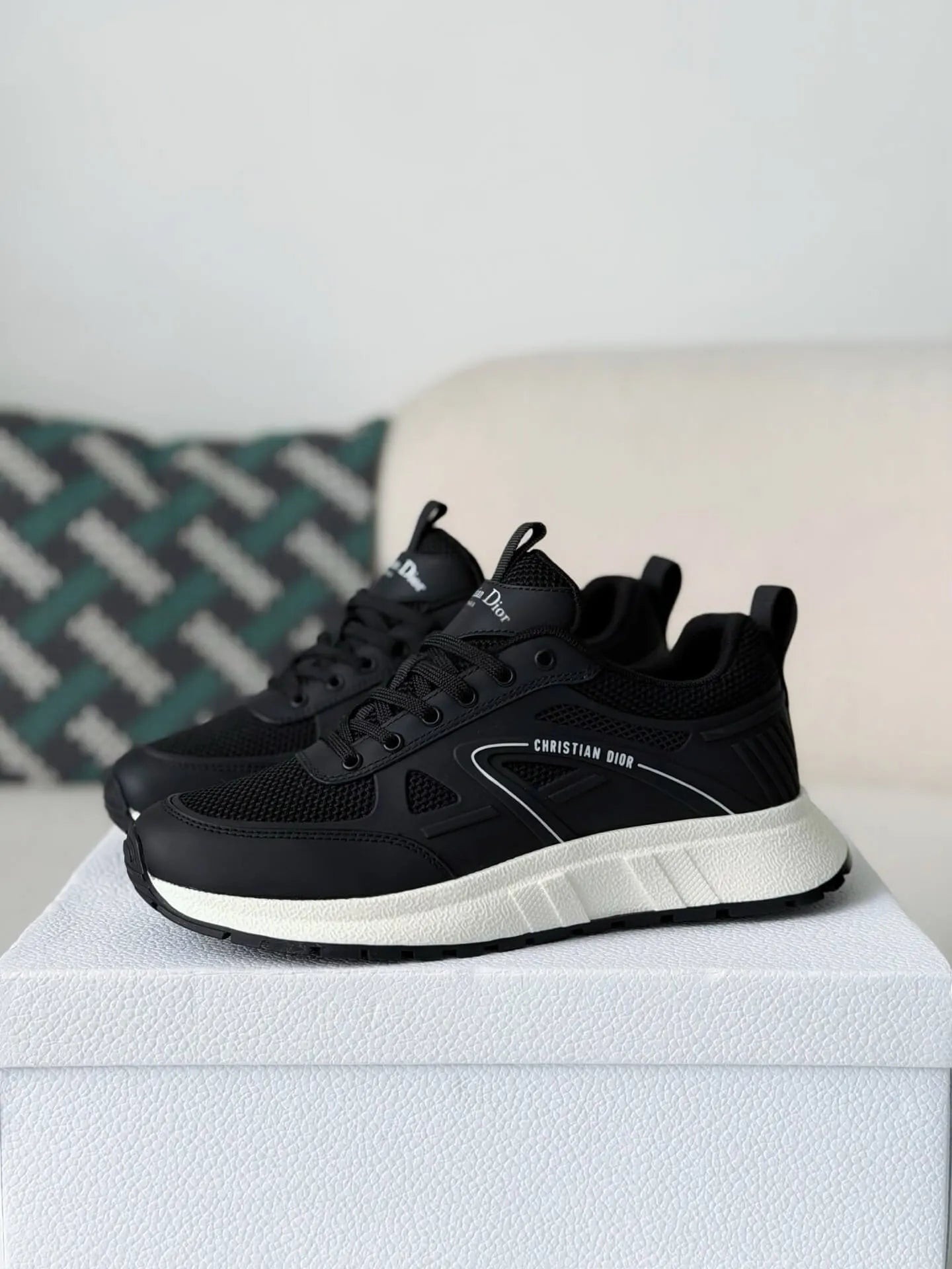 Dior Chrono Sneaker – Black Technical Mesh & White Sole