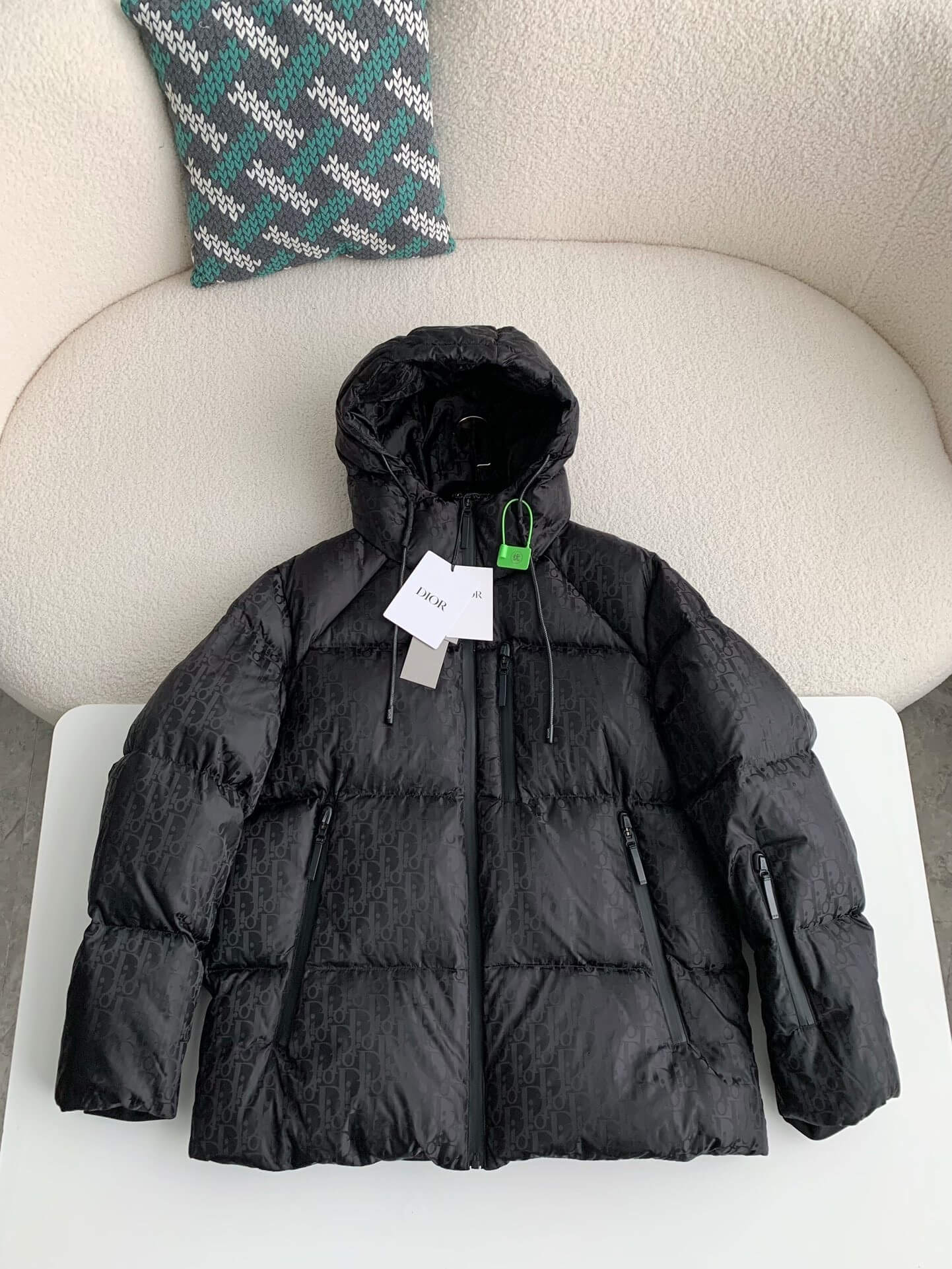 Dior Oblique Hooded Puffer Black Down Jacket