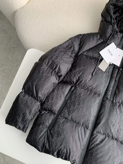 Dior Oblique Hooded Puffer Black Down Jacket