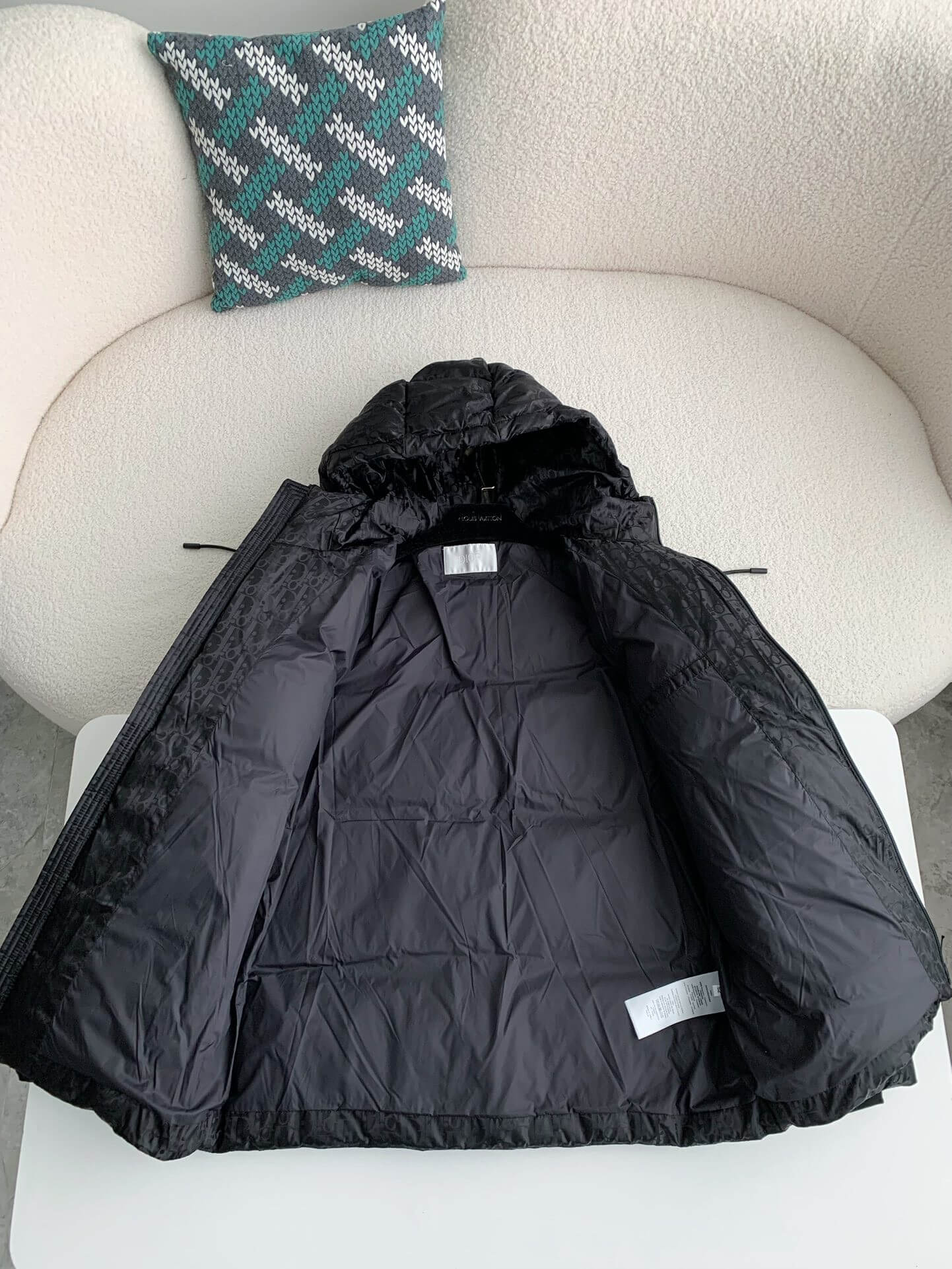 Dior Oblique Hooded Puffer Black Down Jacket