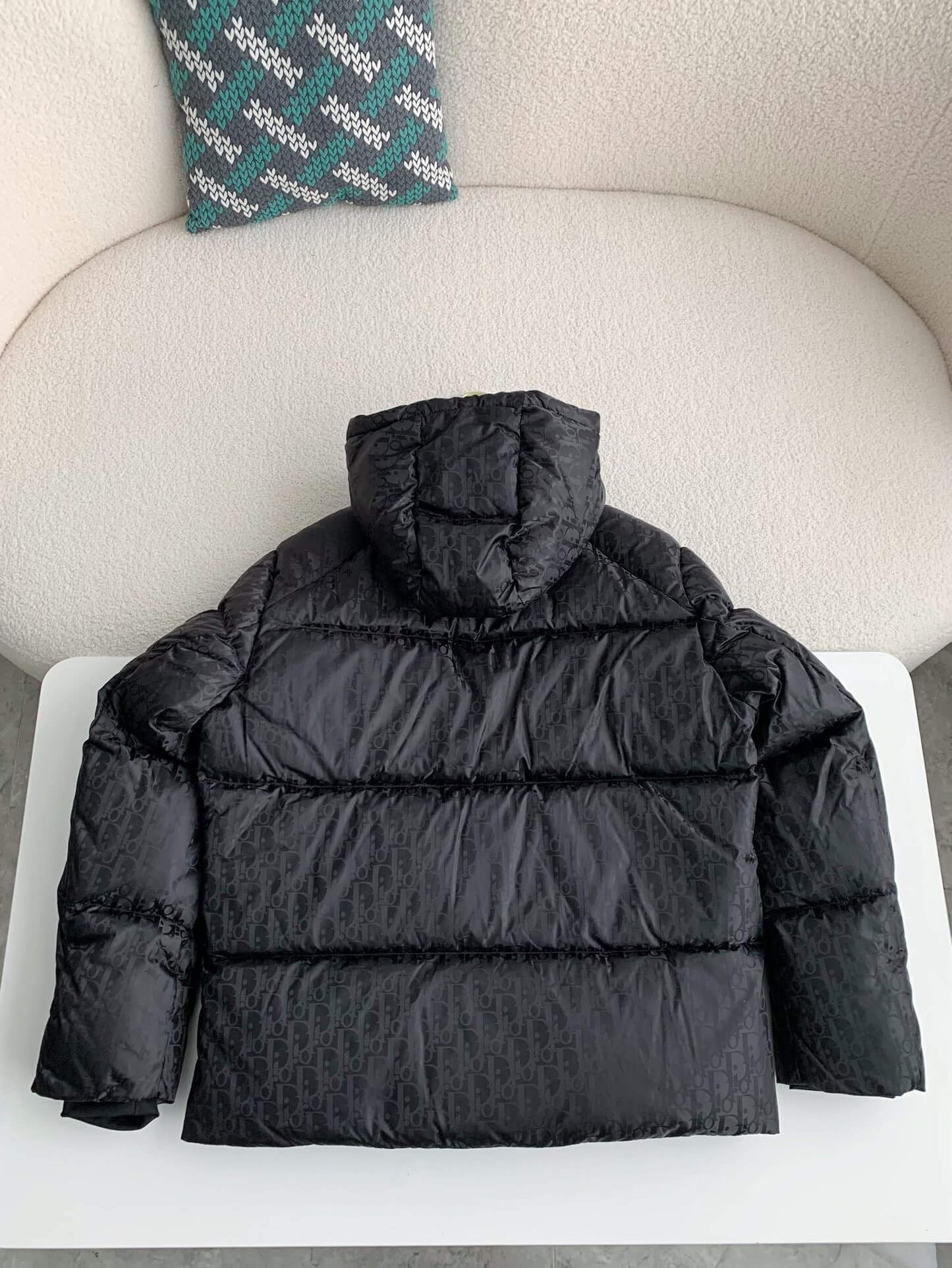 Dior Oblique Hooded Puffer Black Down Jacket