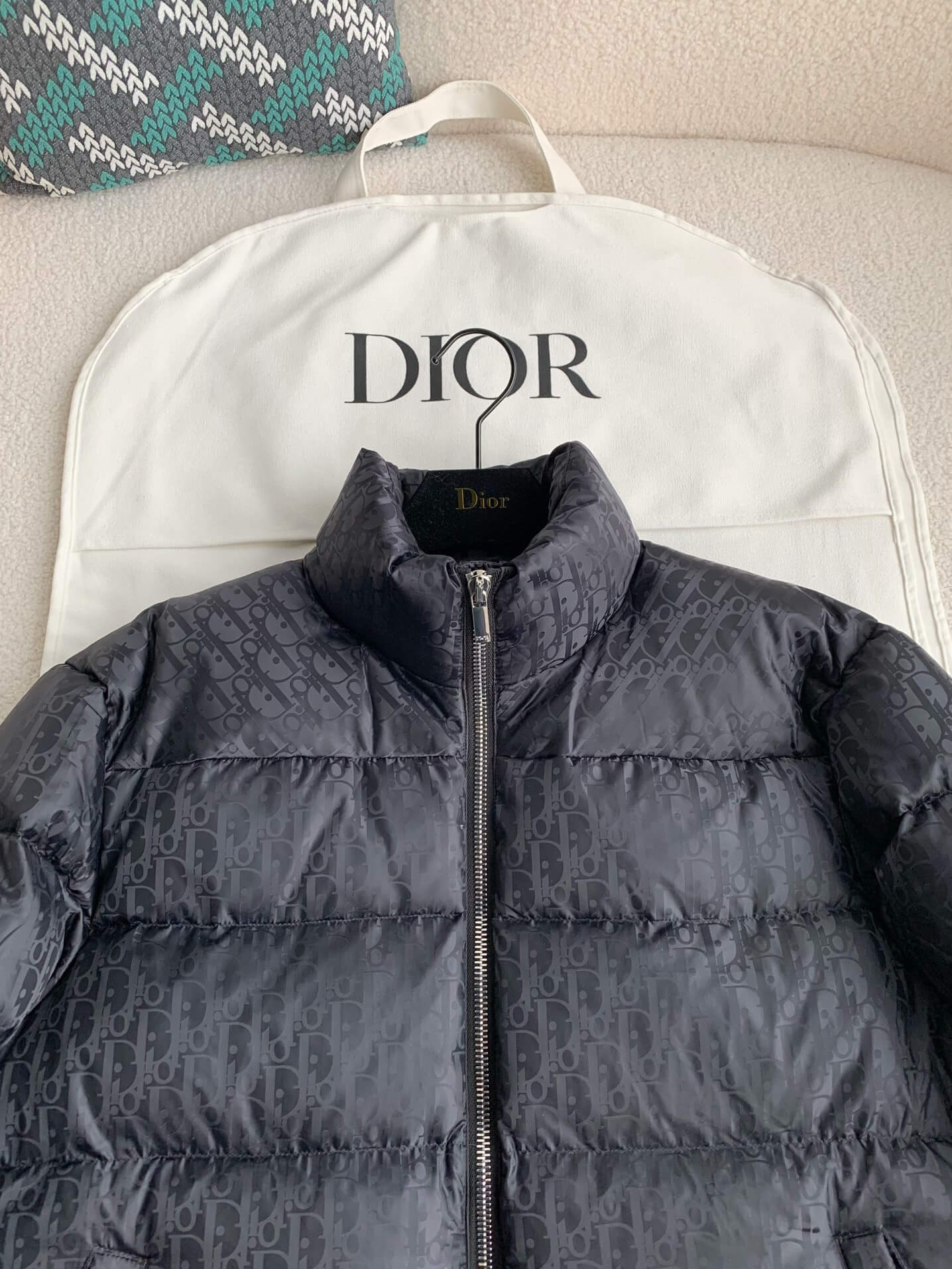 Black down puffer jacket with dior oblique print on sale