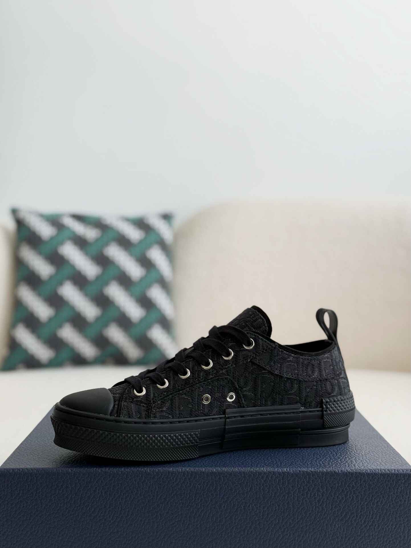 Dior B23 Low-Top Sneaker in Black Dior Oblique Jacquard (Black Sole Version)