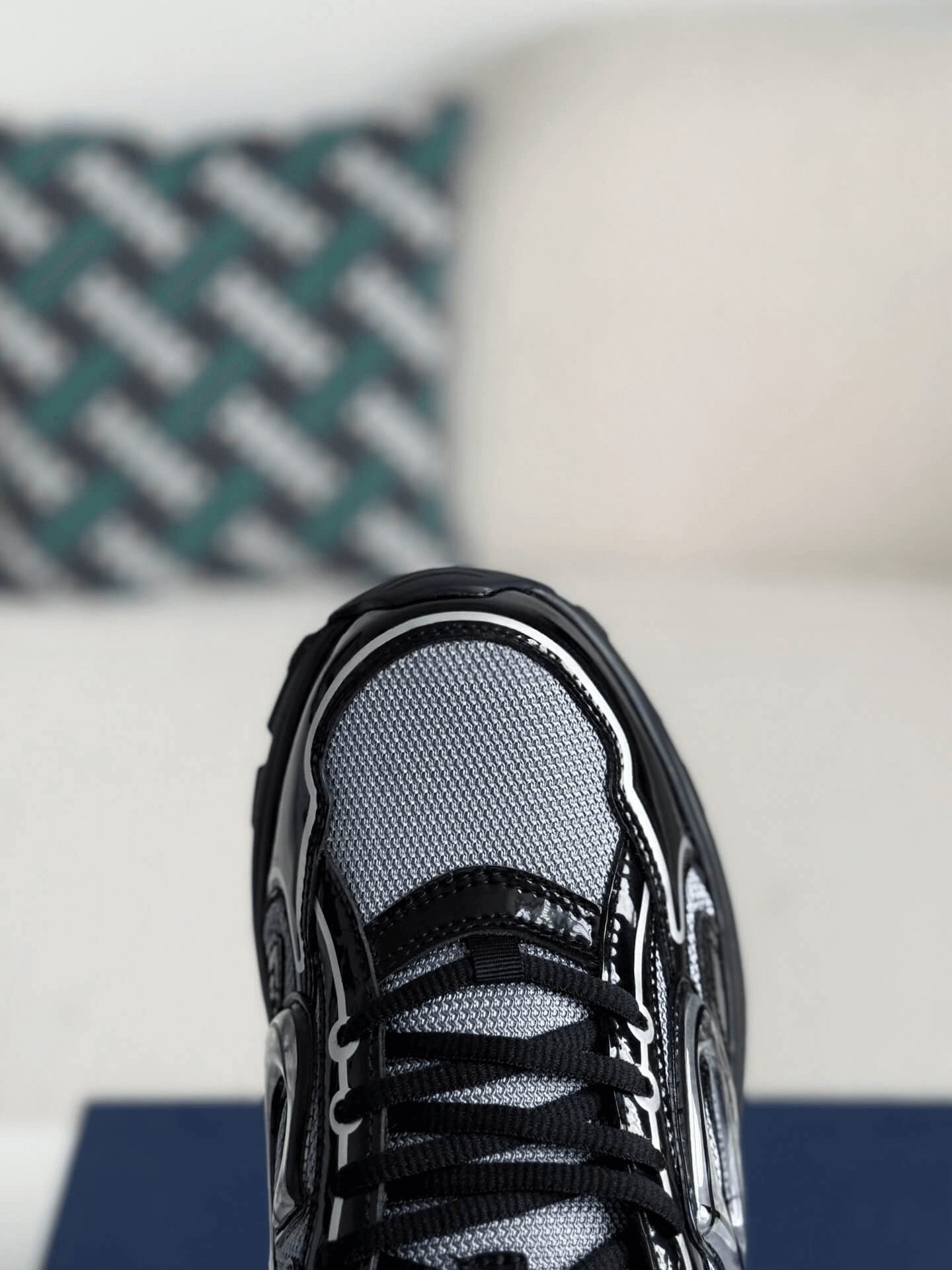 Dior B30 Low-Top Sneaker Black Patent Leather and Technical Mesh with Black Rubber Sole