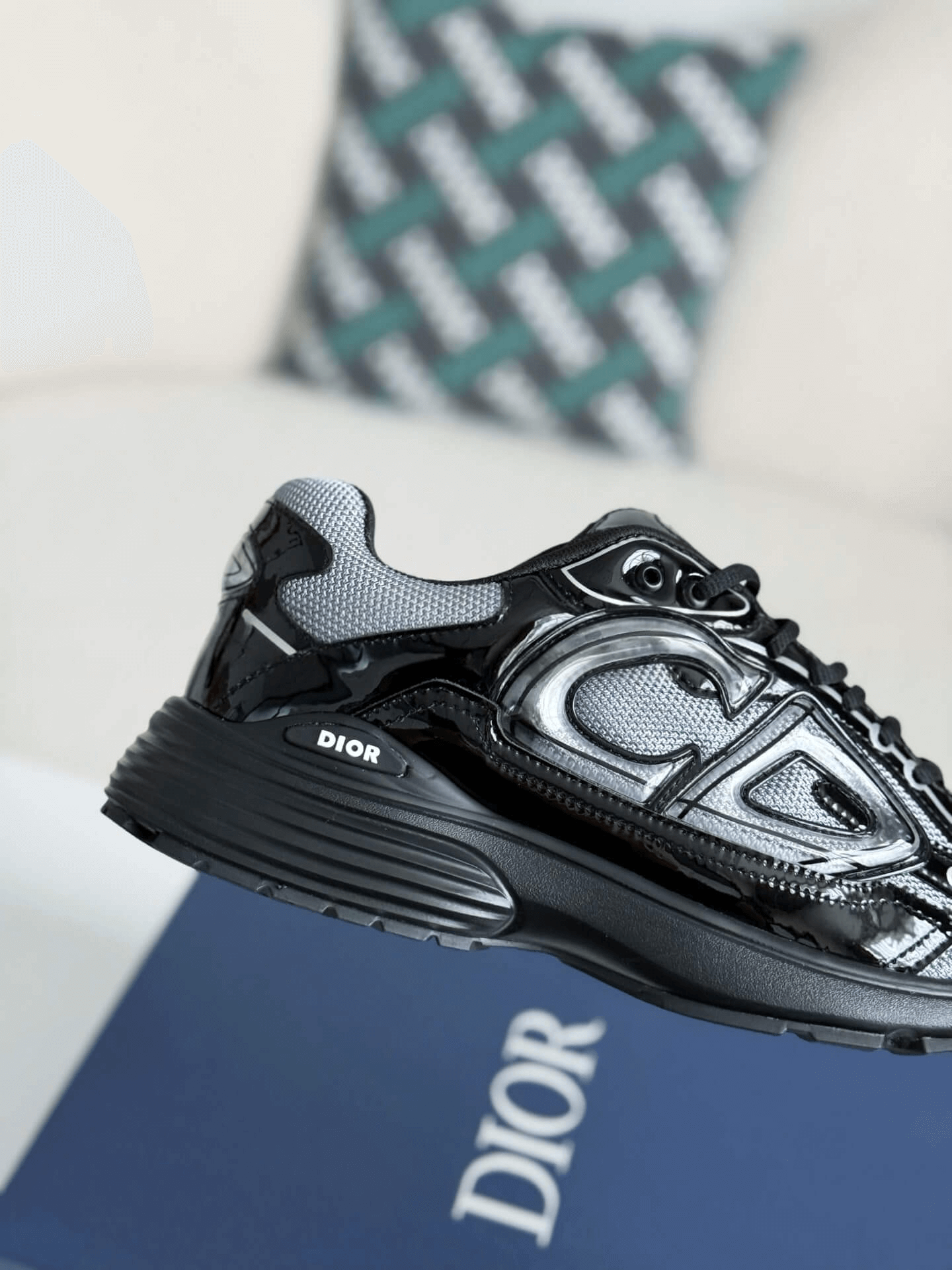 Dior B30 Low-Top Sneaker Black Patent Leather and Technical Mesh with Black Rubber Sole