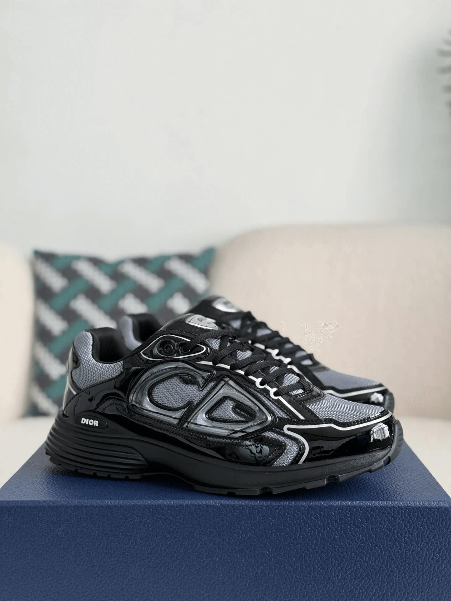 Dior B30 Low-Top Sneaker Black Patent Leather and Technical Mesh with Black Rubber Sole