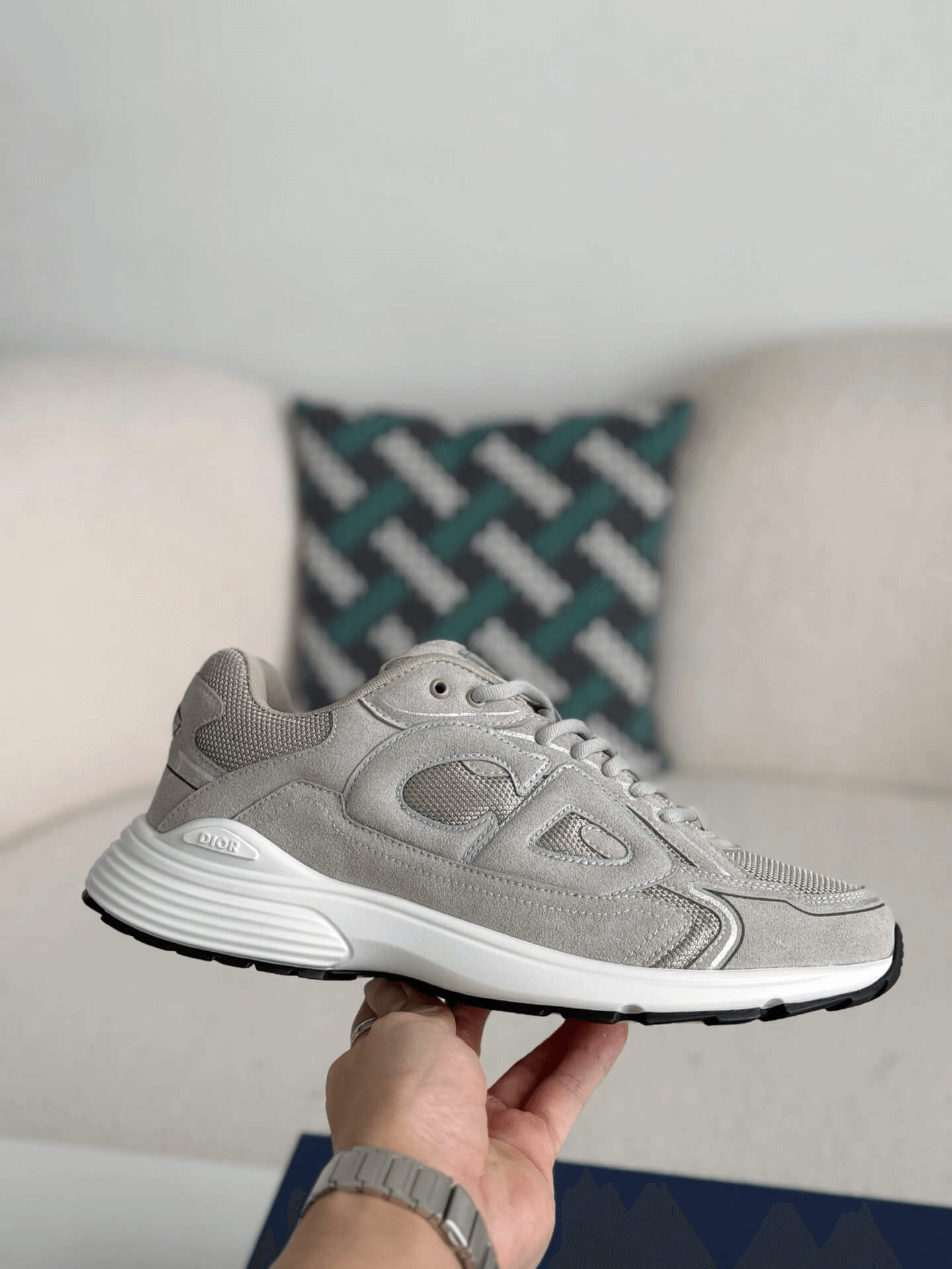 Dior B30 Low-Top Sneaker Beige Suede and Technical Mesh with White Rubber Sole