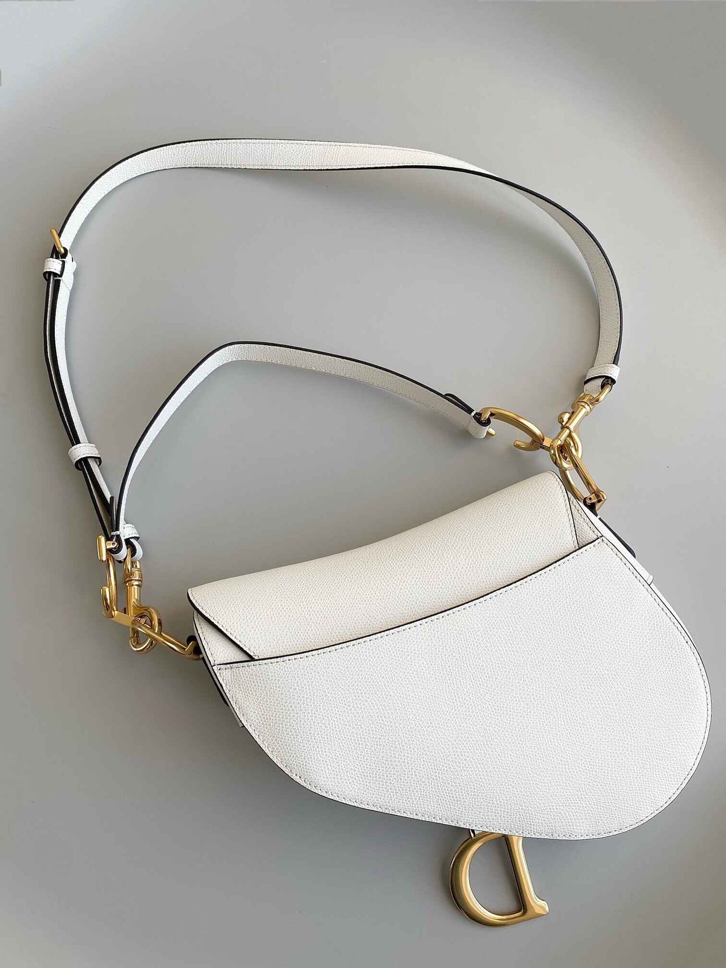 Dior White Grained Calfskin Saddle Bag