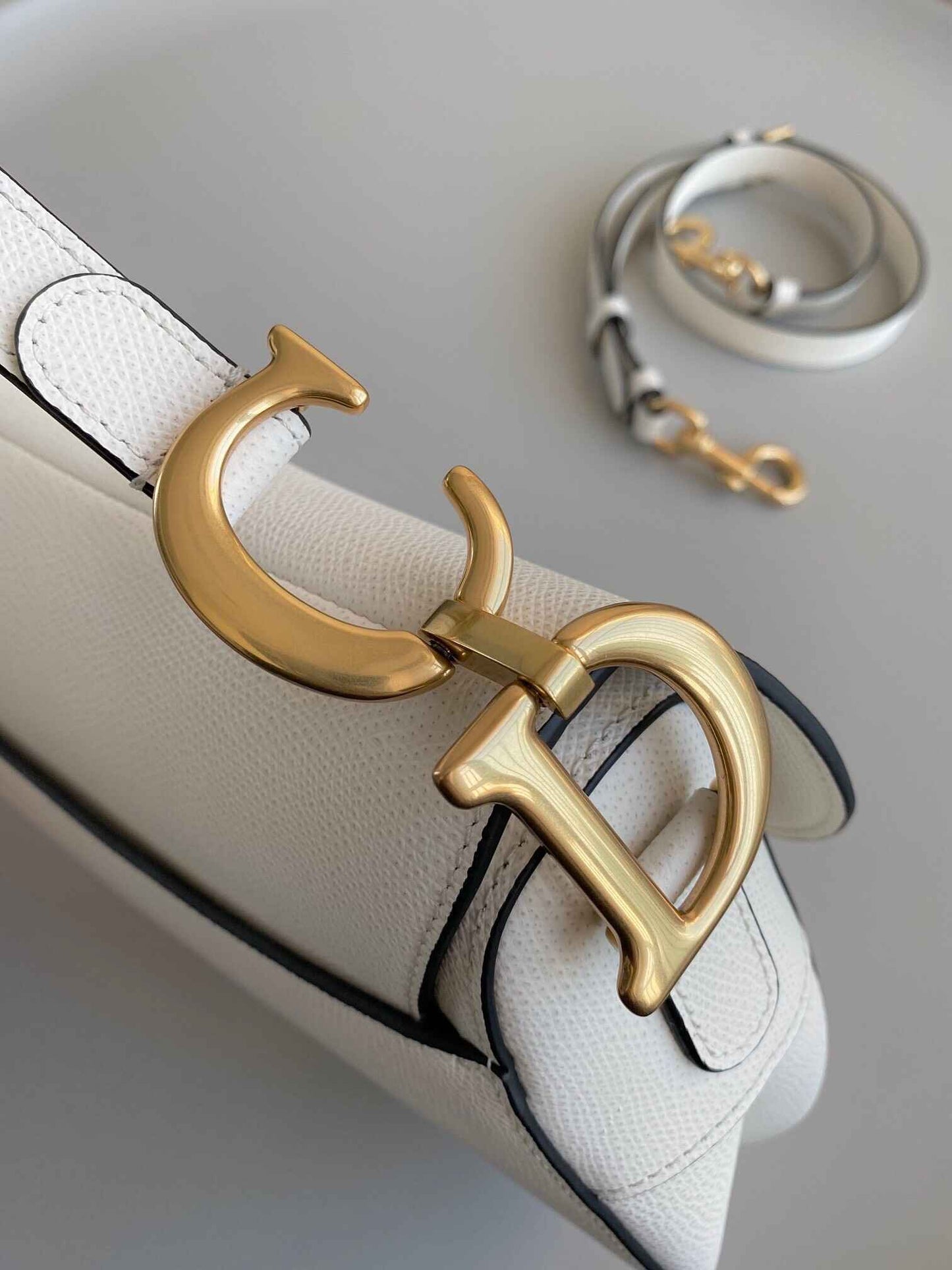 Dior White Grained Calfskin Saddle Bag