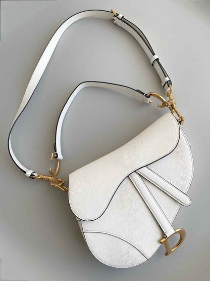 Dior White Grained Calfskin Saddle Bag