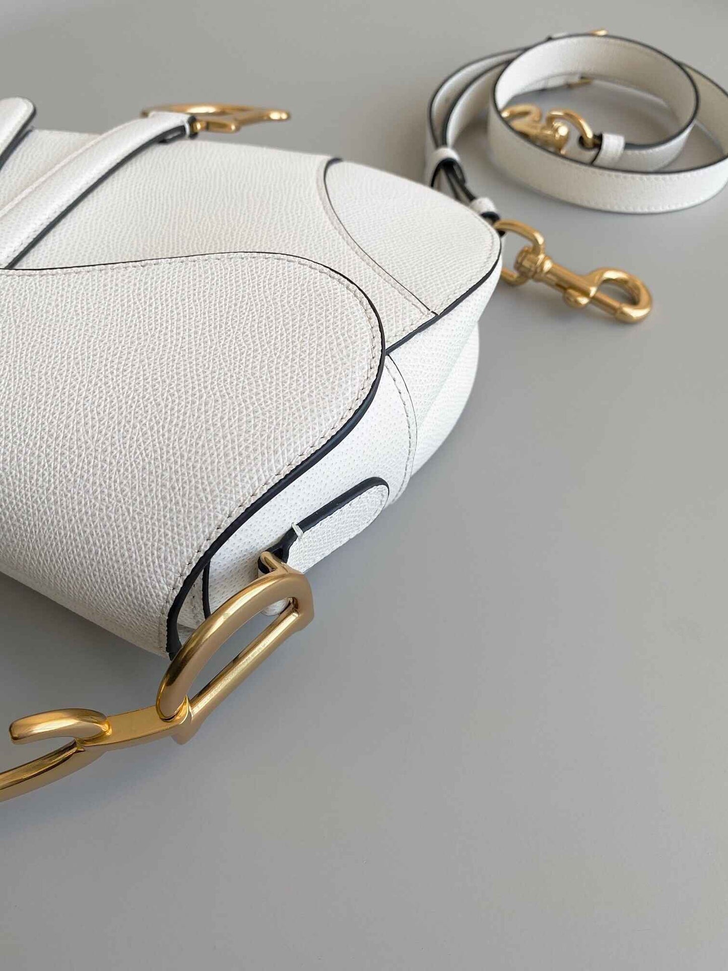 Dior White Grained Calfskin Saddle Bag