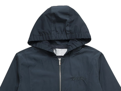 Christian Navy Blue Technical Fabric Hooded Jacket