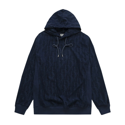 Dior Oblique Terry Navy Cotton Jacquard Hoodie