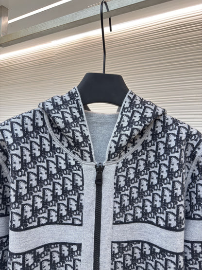 Dior Oblique Black Reversible Zipped Cardigan with Hood