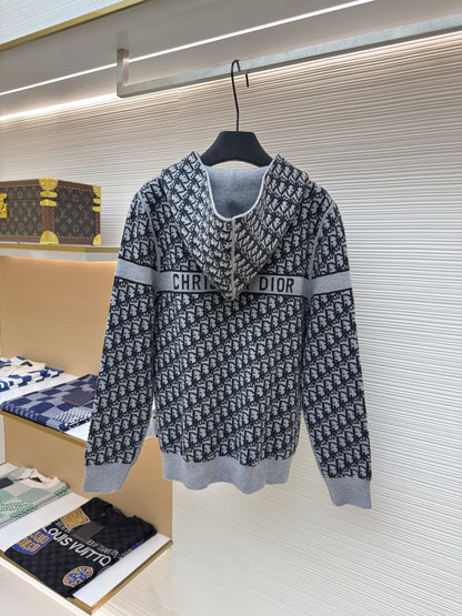 Dior Oblique Black Reversible Zipped Cardigan with Hood