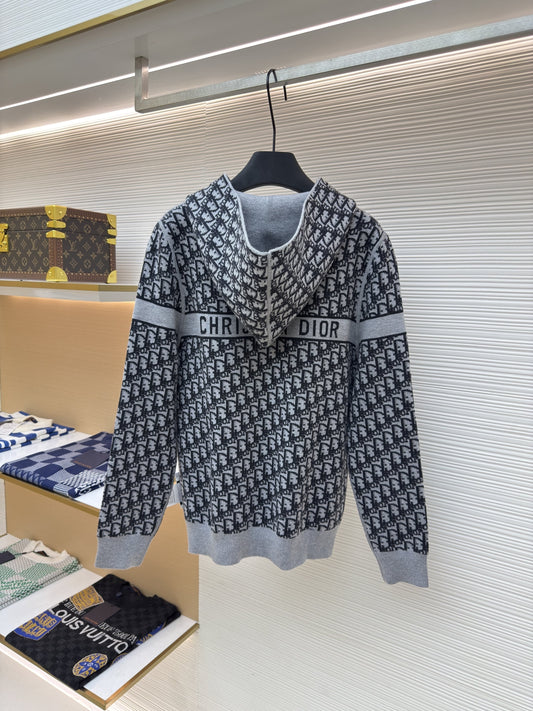 Dior Oblique Black Reversible Zipped Cardigan with Hood