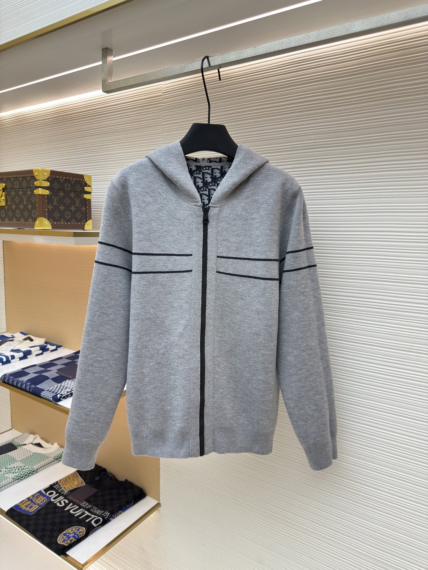 Dior Oblique Black Reversible Zipped Cardigan with Hood