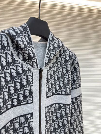 Dior Oblique Black Reversible Zipped Cardigan with Hood