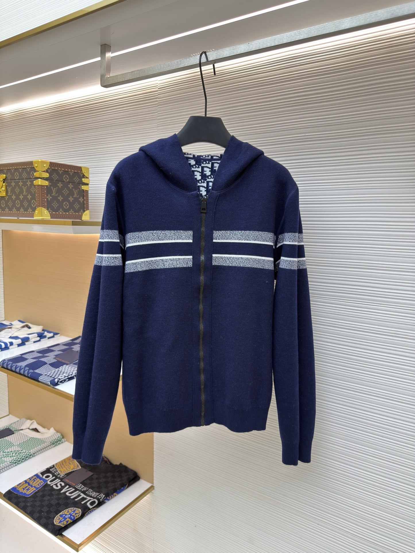 Dior Oblique Blue Reversible Zipped Cardigan with Hood