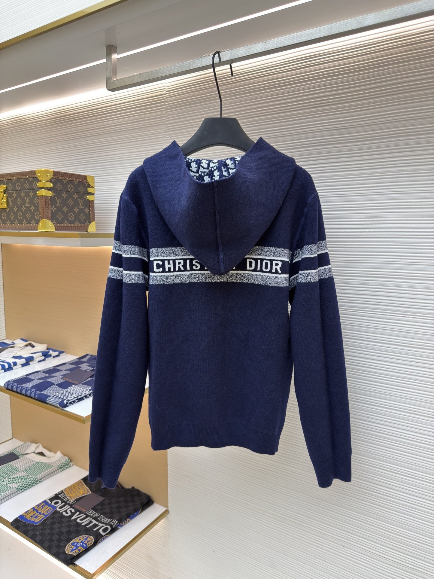 Dior Oblique Blue Reversible Zipped Cardigan with Hood