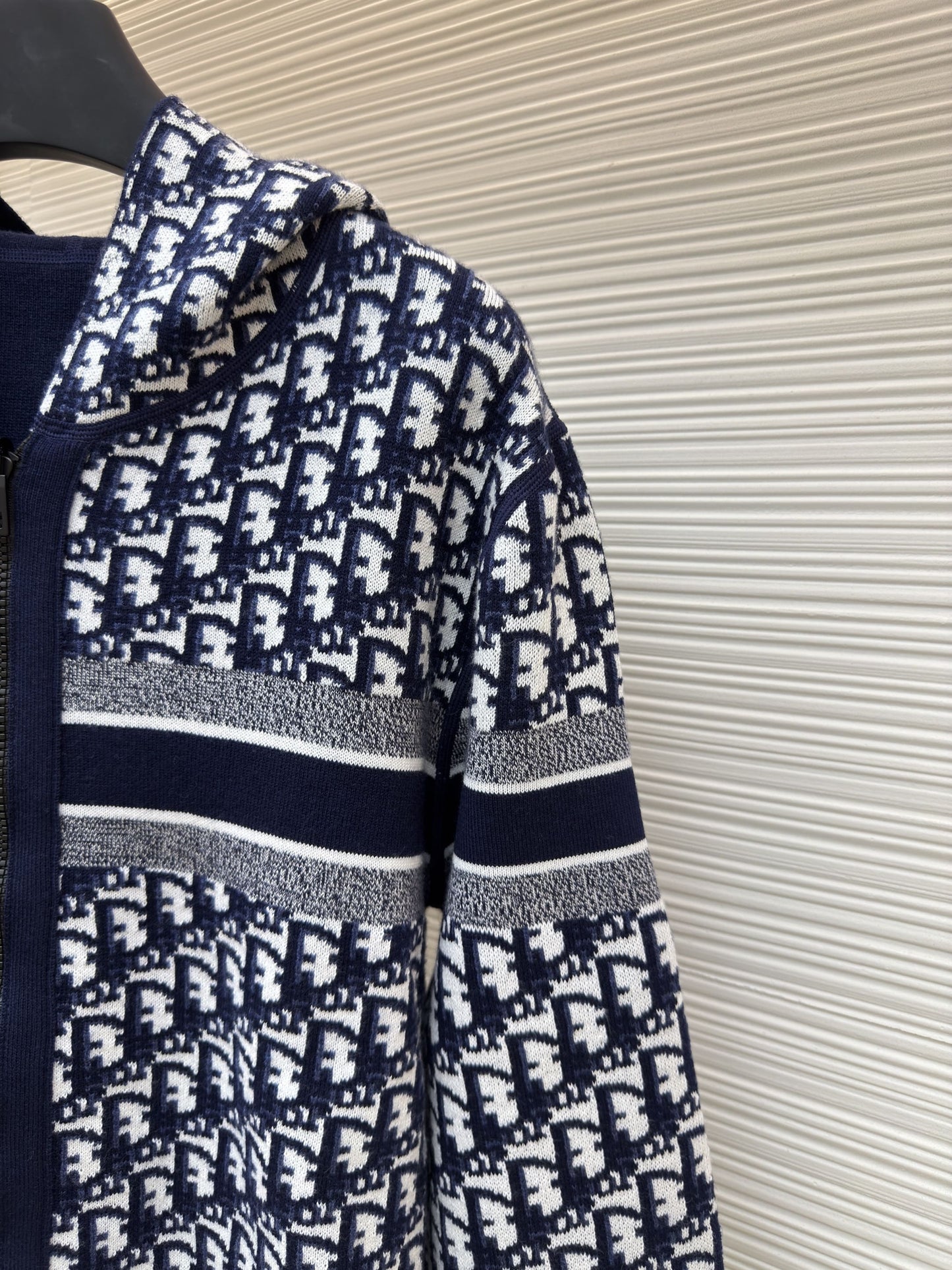Dior Oblique Blue Reversible Zipped Cardigan with Hood