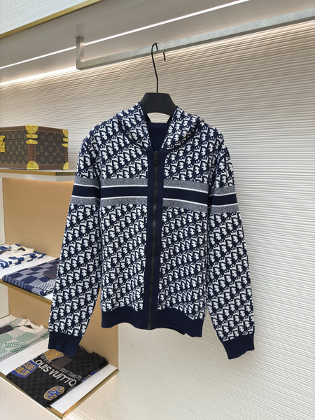 Dior Oblique Blue Reversible Zipped Cardigan with Hood – HolloShoe