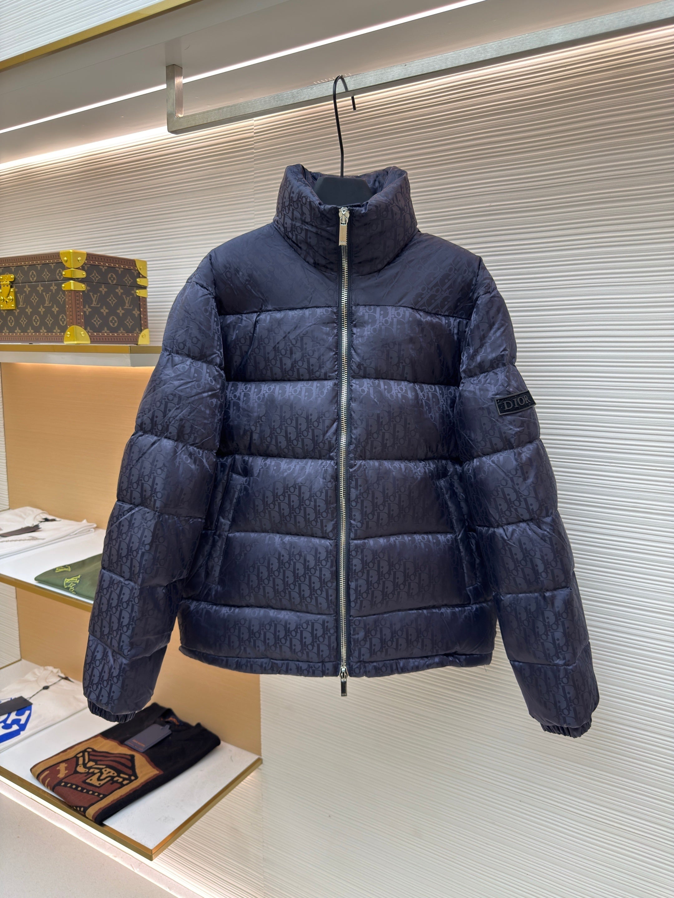 Dior Oblique Navy Blue Technical Jacquard Down Jacket – HolloShoe