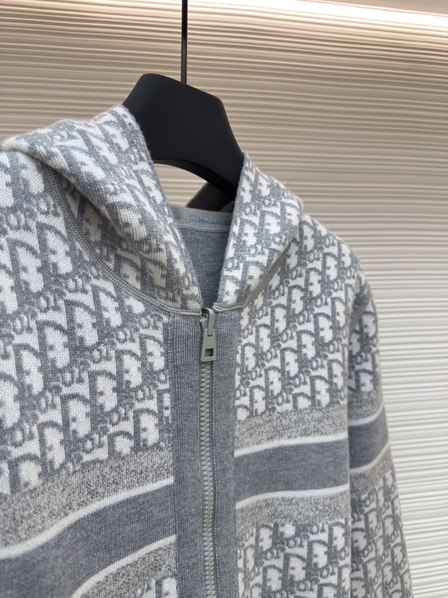 Dior Oblique Grey Reversible Zipped Cardigan with Hood