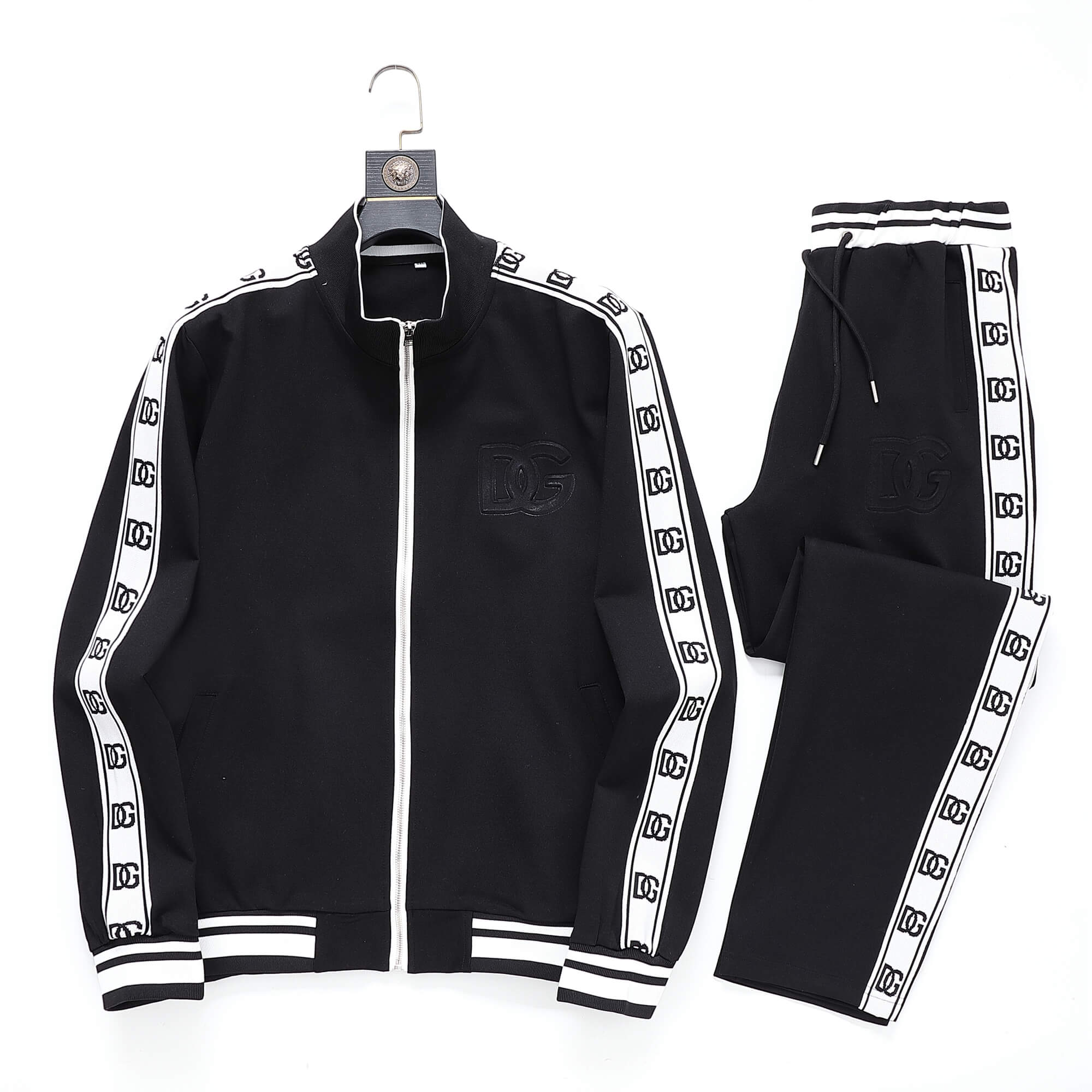 Dolce & Gabbana DG Logo Side Band Technical Jersey Tracksuit Black
